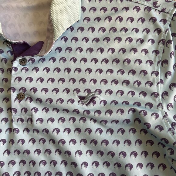 Greyson Mens Printed Polo Shirt M White & Purple Polyester/Spandex Stretch Casua - Picture 3 of 11